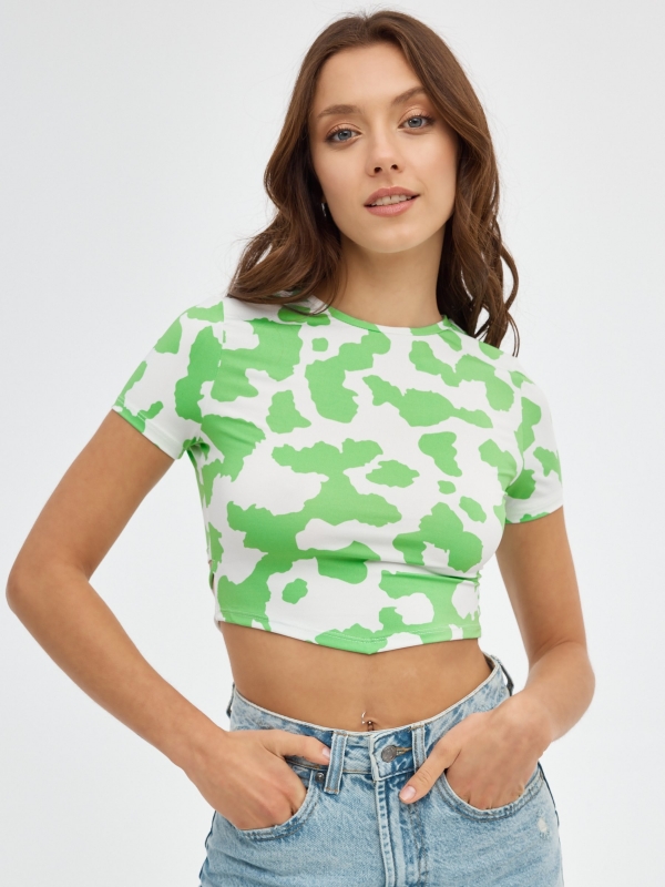 Crop t-shirt with straps on the back multicolor middle front view