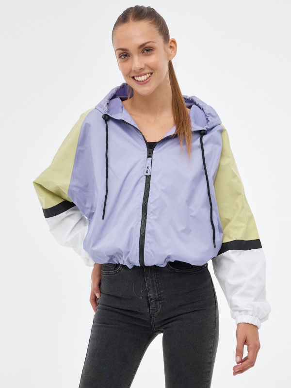 Lightweight color block jacket lilac middle front view
