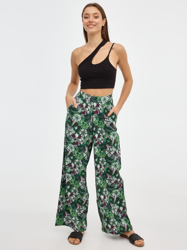 Printed fluid pants mint middle front view
