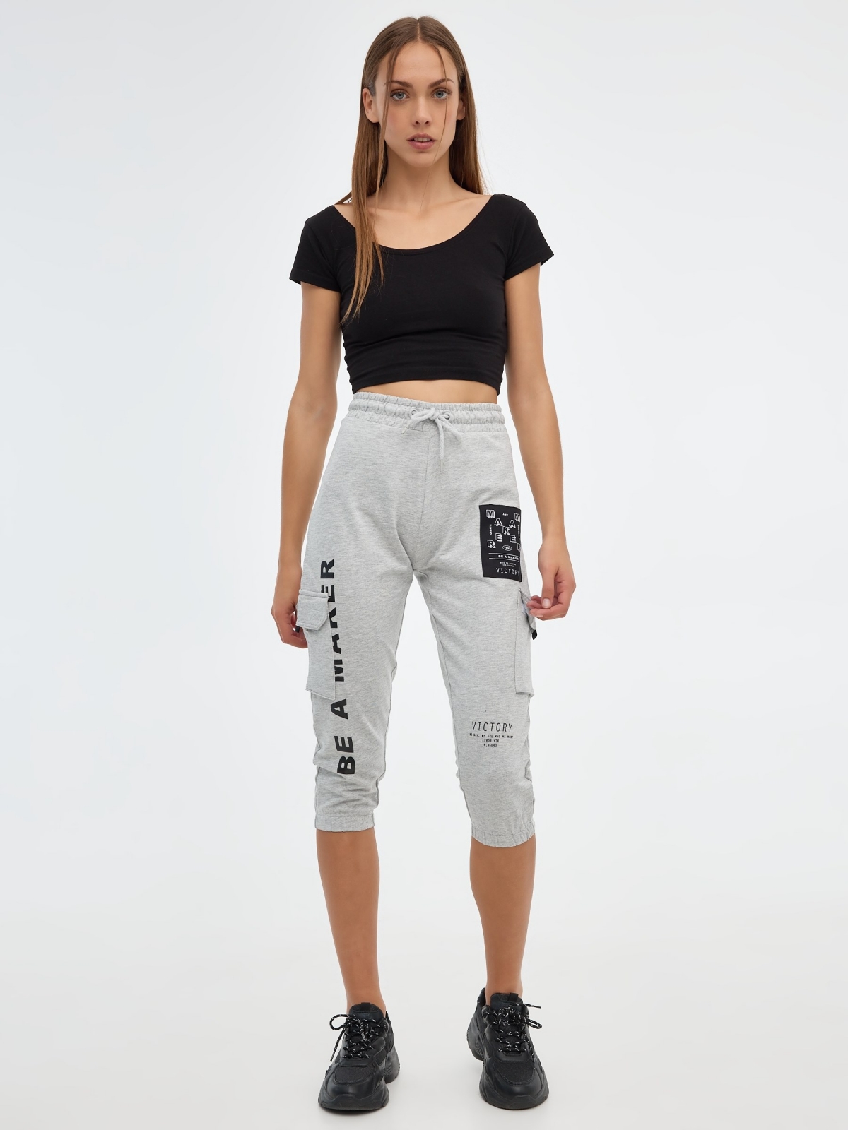 Jogger pants with pockets medium melange middle front view