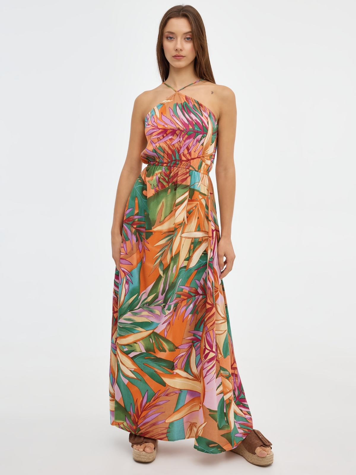 Printed maxi dress multicolor middle front view
