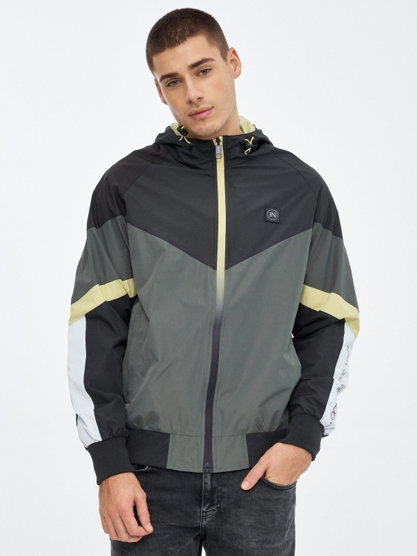Lightweight hooded jacket dark grey middle front view