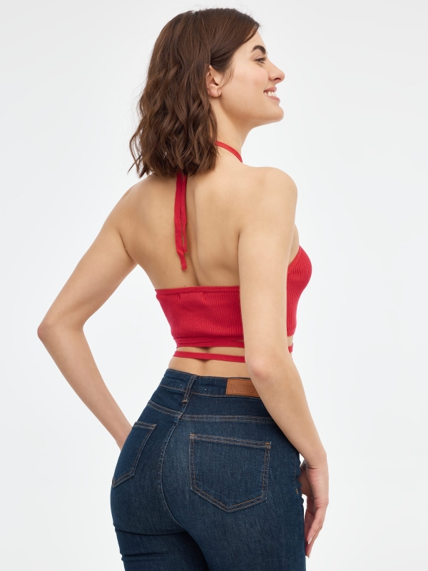 Halter top with straps red middle back view