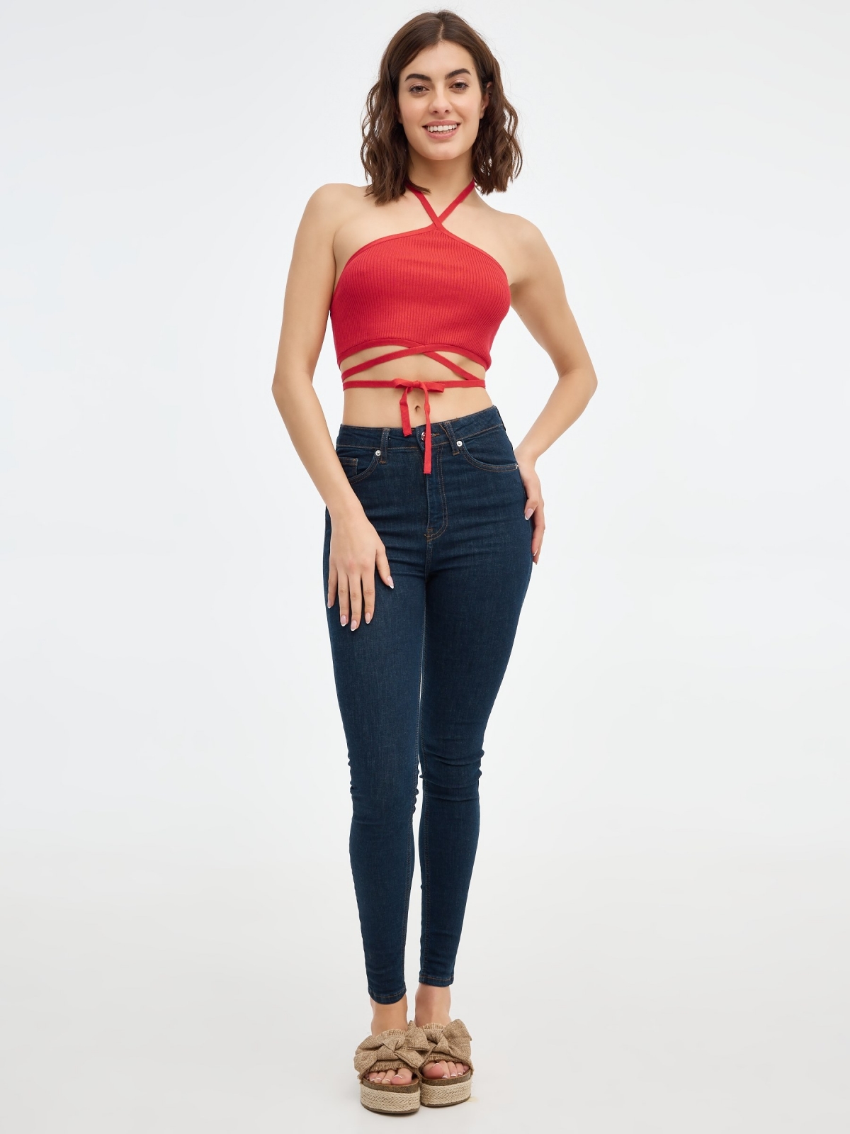 Halter top with straps red front view