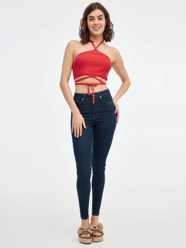 Halter top with straps red front view