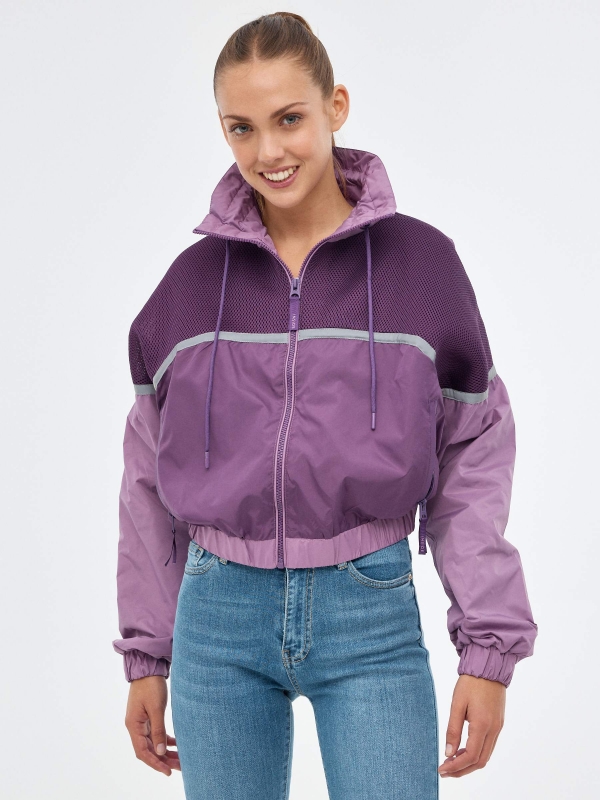 Lightweight nylon jacket aubergine middle front view