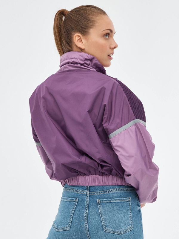 Lightweight nylon jacket aubergine middle back view