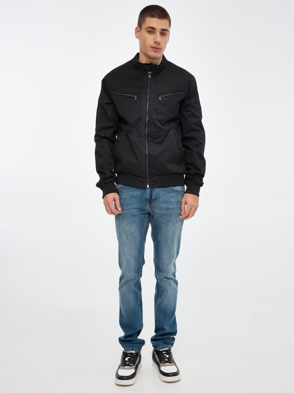 Black nylon jacket black front view