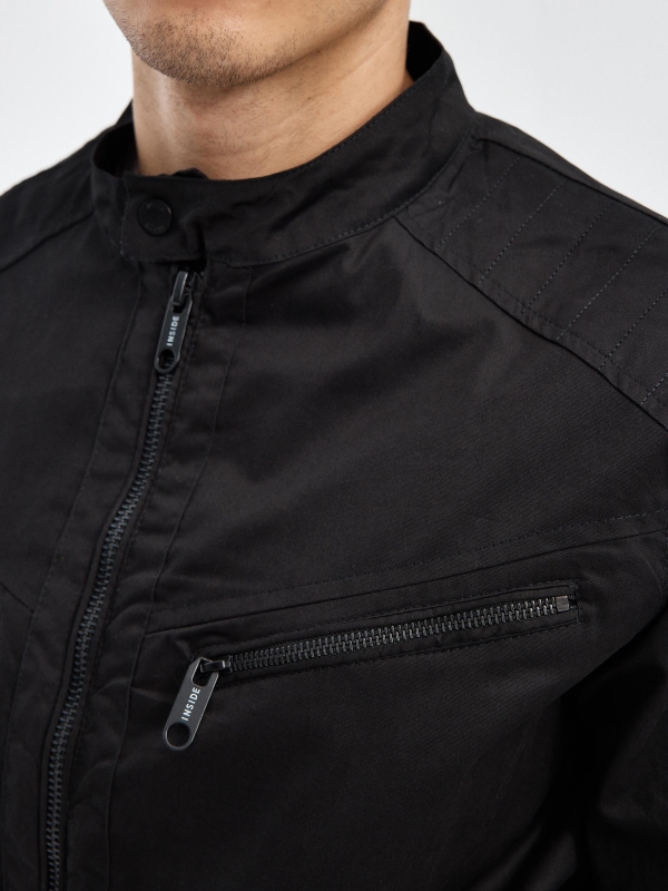 Black nylon jacket black detail view