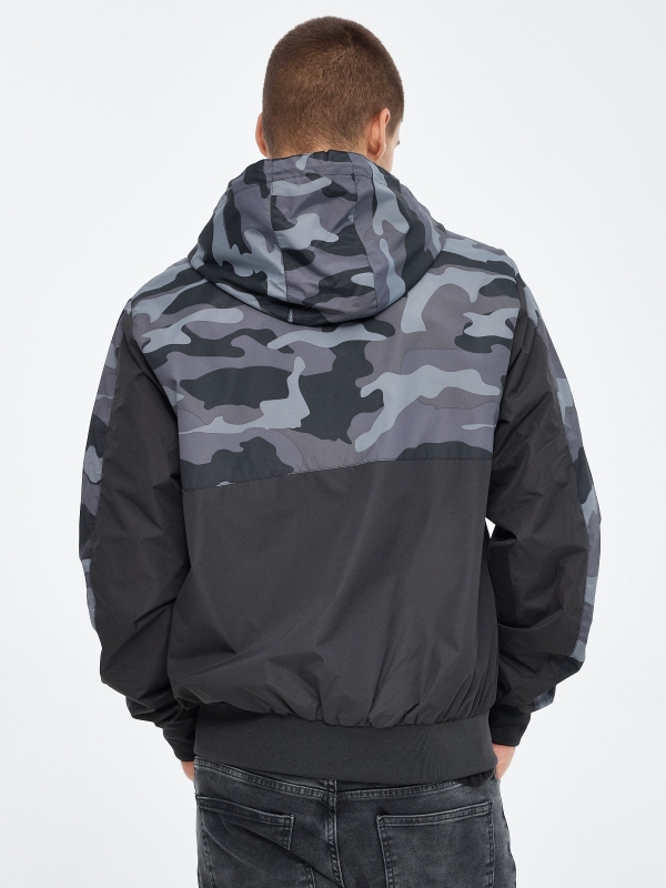 Lightweight hooded jacket black middle back view