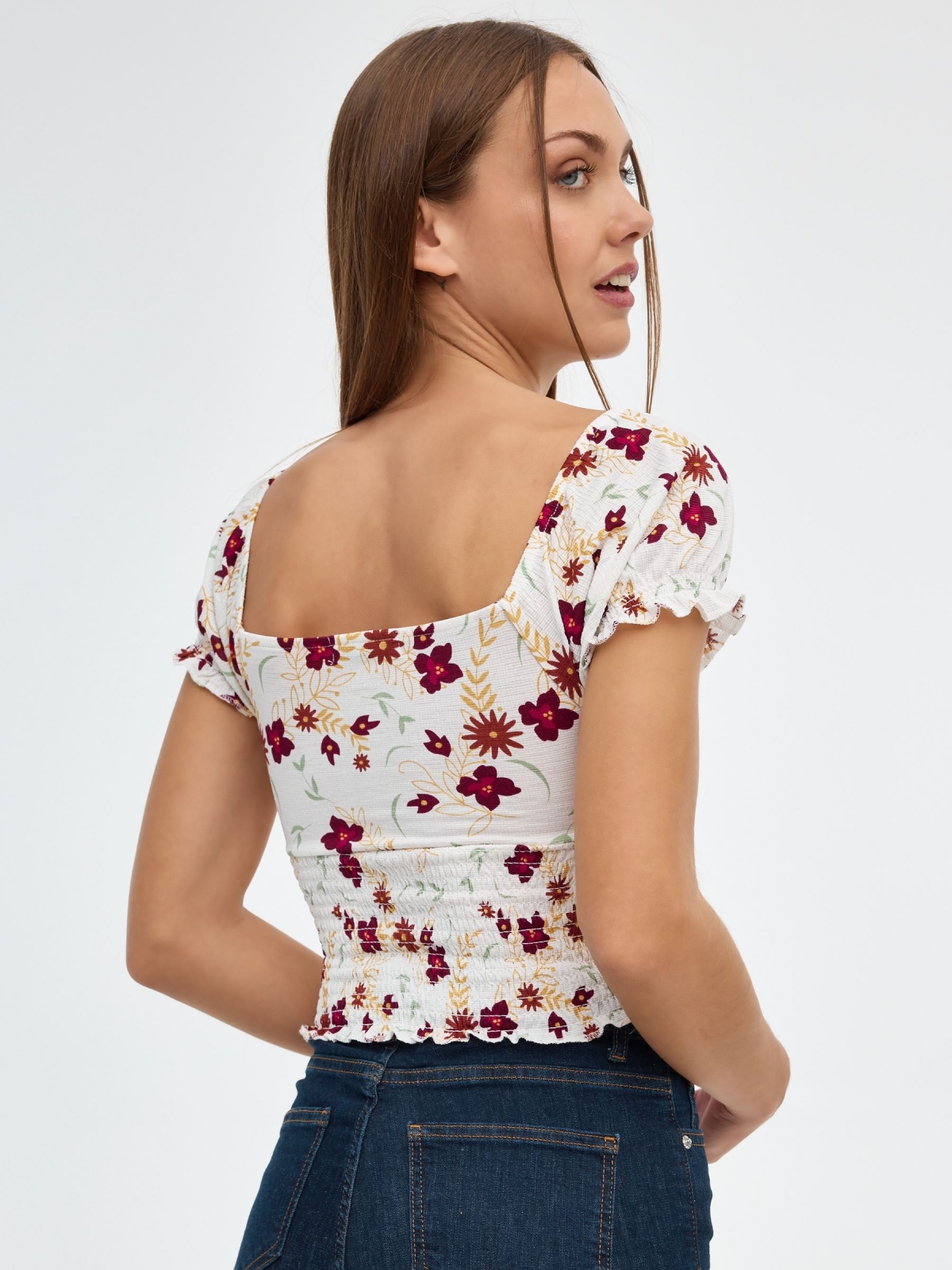 Printed T-shirt with bow multicolor middle back view