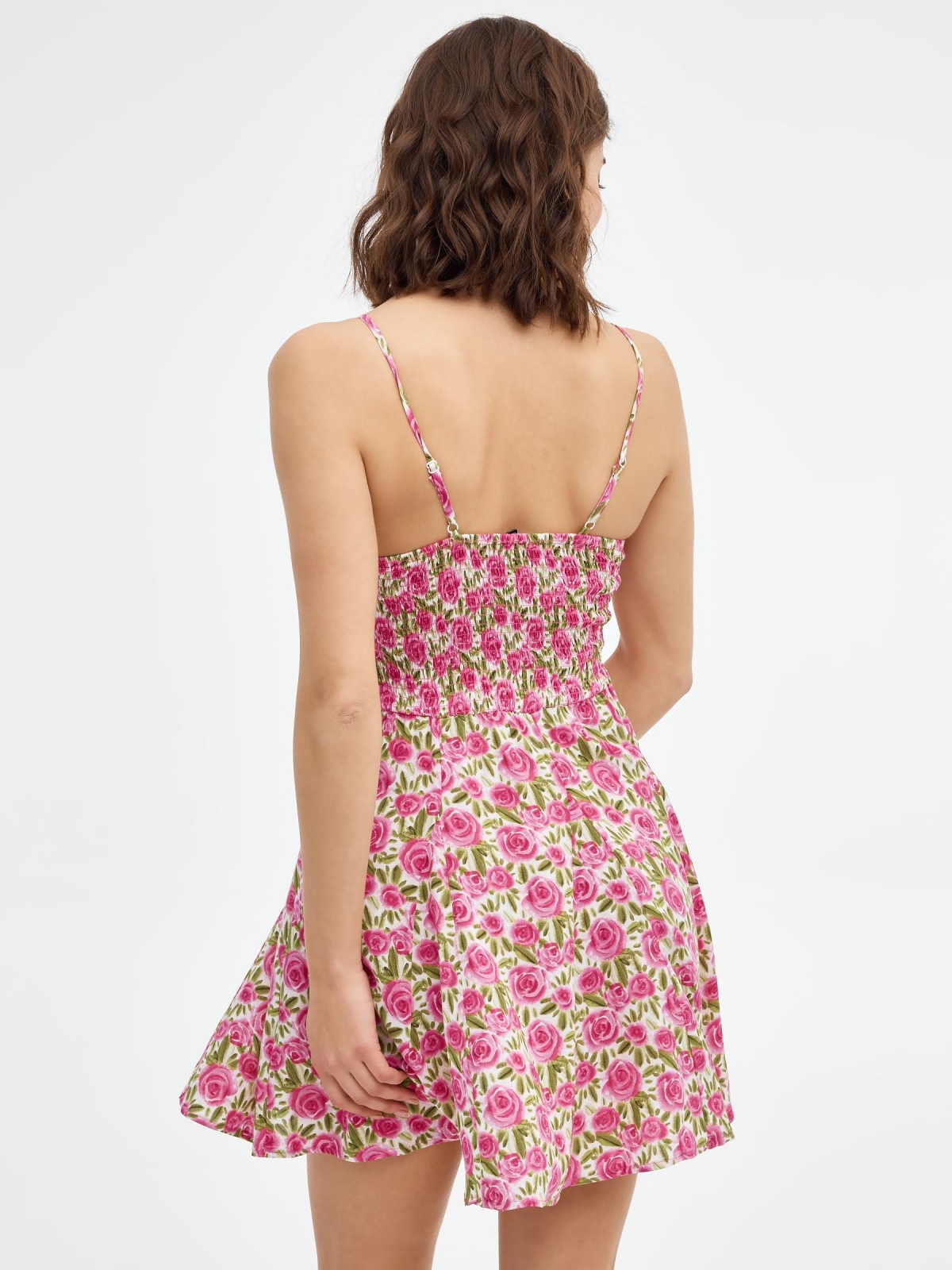 Mini-vestido estampado fluido rosa multicolorido vista meia traseira
