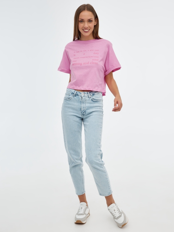 Camiseta crop Strong&Clear rosa vista general frontal