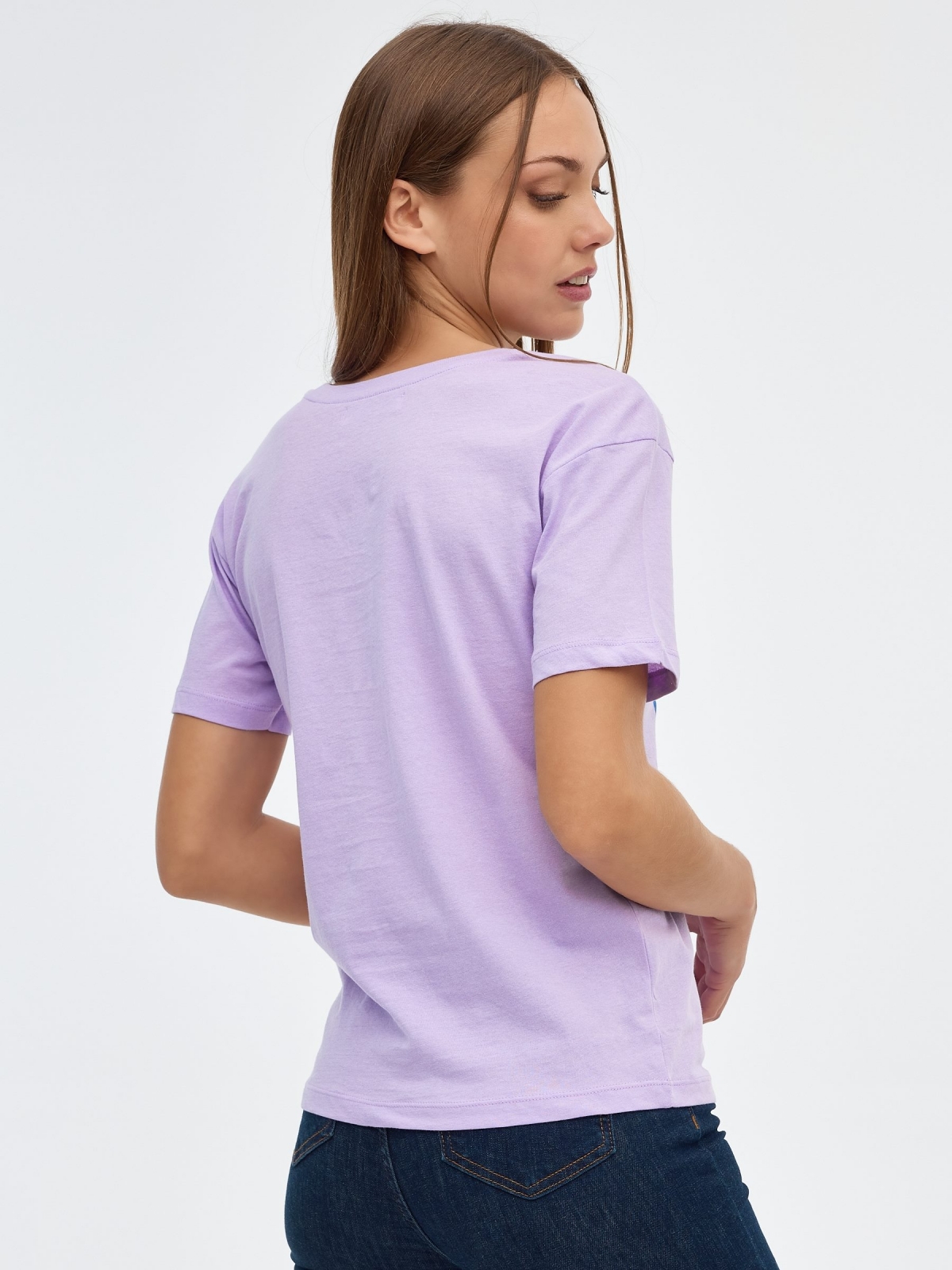 Flower print t-shirt lilac middle back view