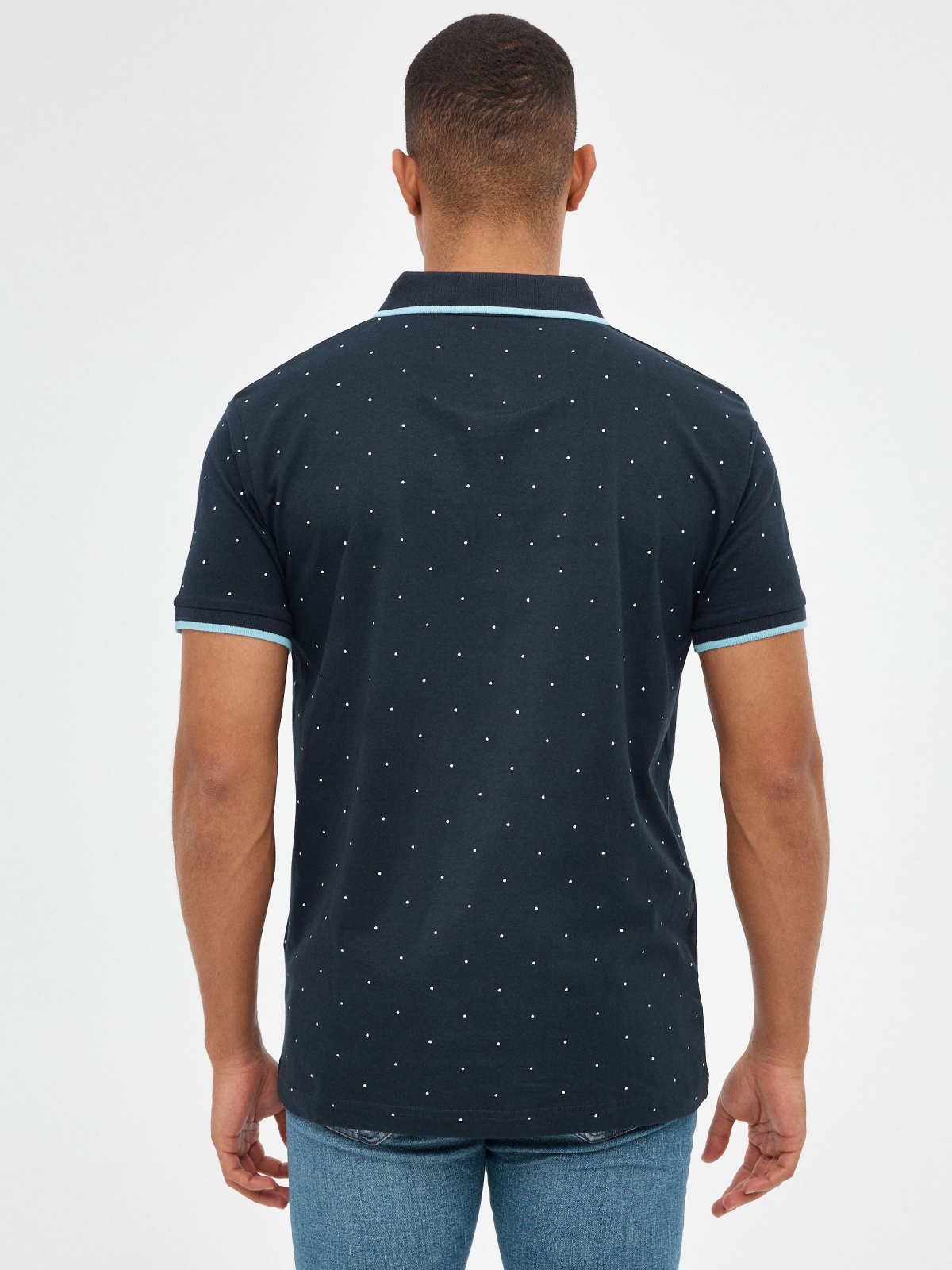 Miniprint printed polo shirt navy middle back view