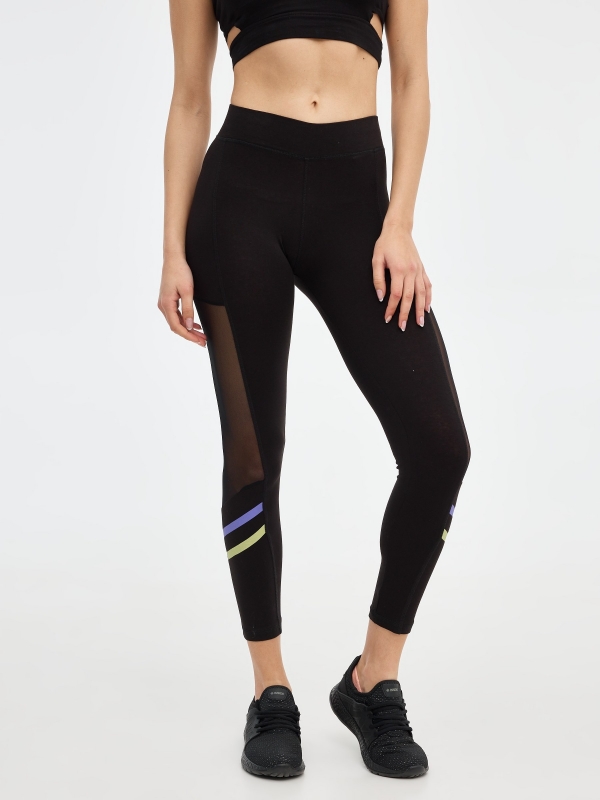 Legging with contrasts black middle back view