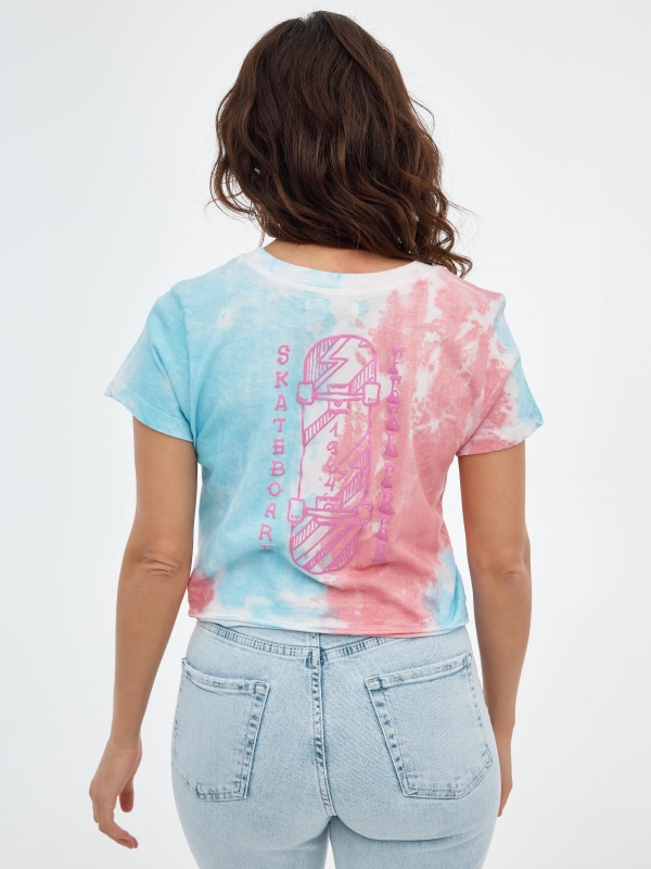 Tie dye printed t-shirt light blue middle back view