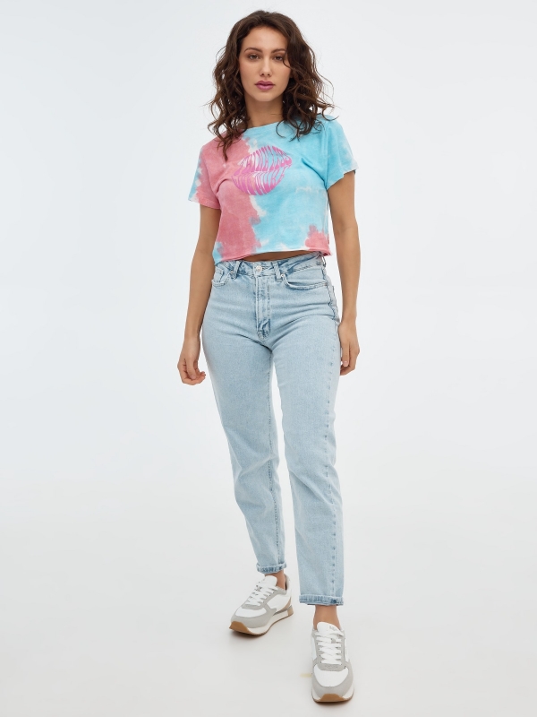 Tie dye printed t-shirt light blue front view