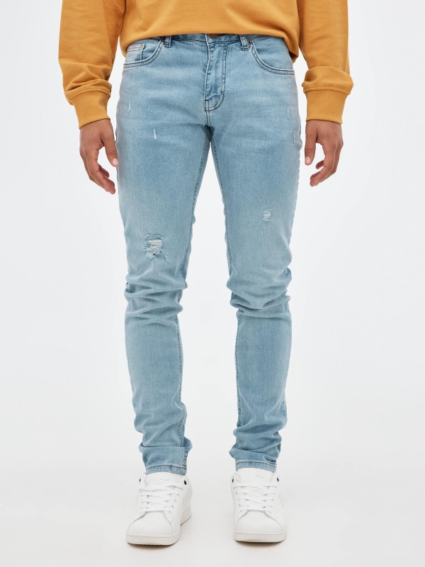 Super Slim Jeans light blue mustard middle front view