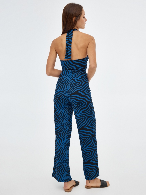 Blue animal print jumpsuit electric blue middle front view