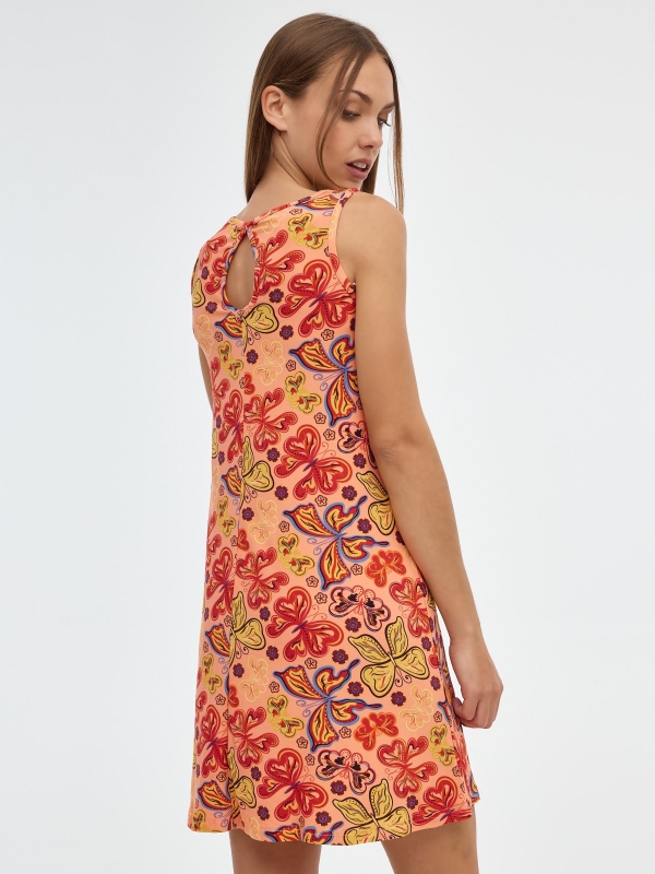 Printed dress salmon middle back view