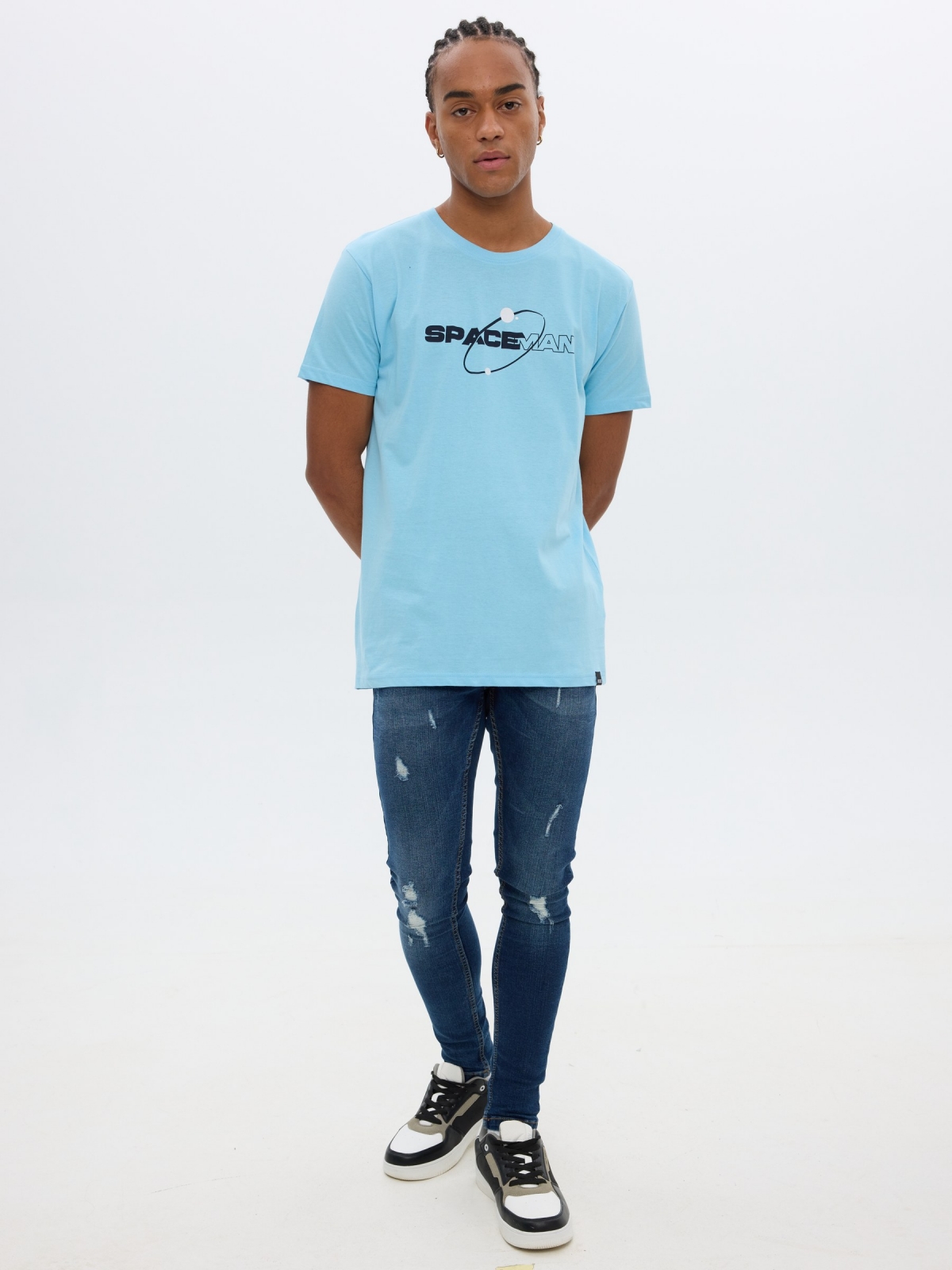 Space T-shirt light blue front view