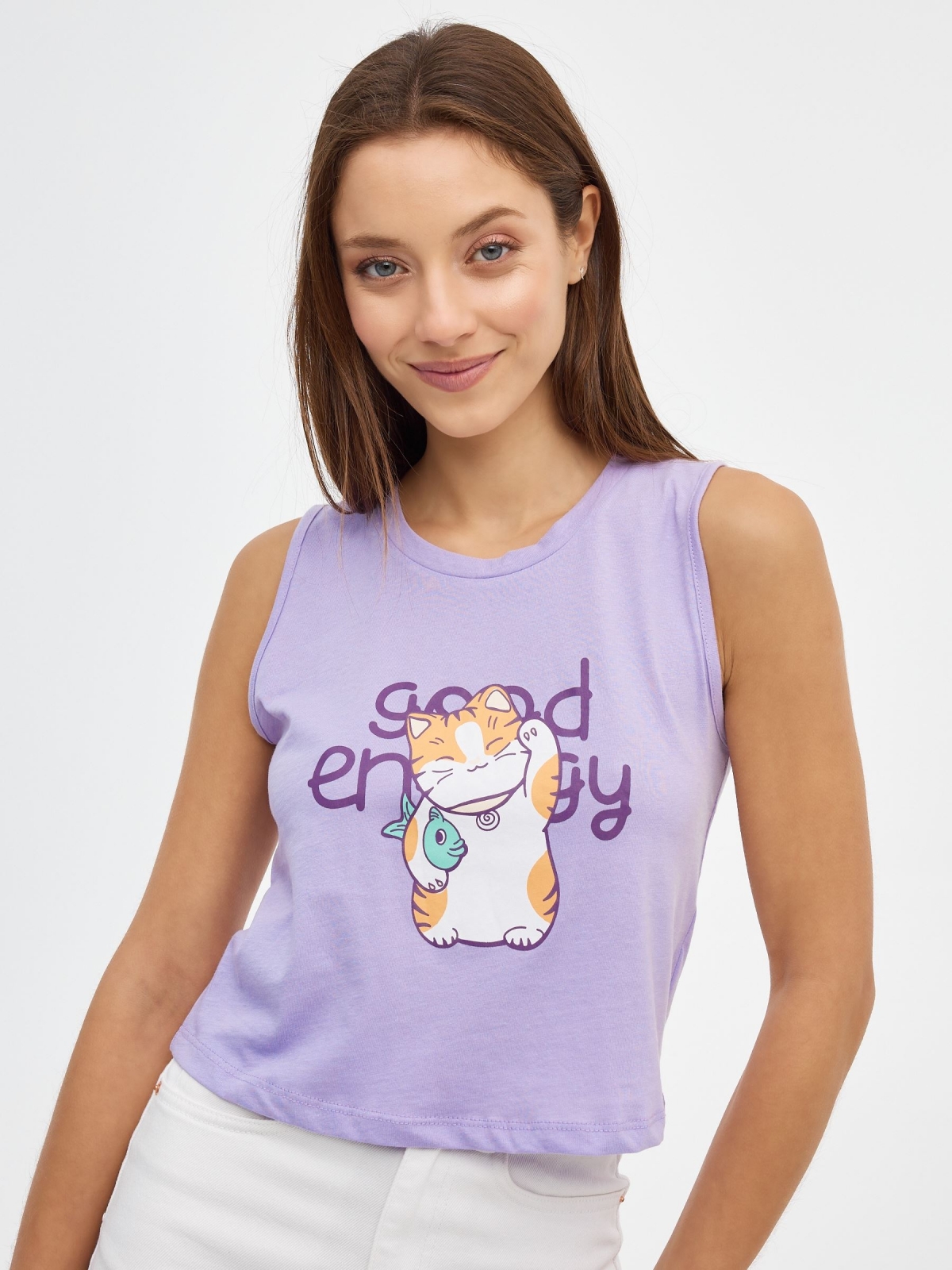 T-shirt Good Energy malva vista meia frontal