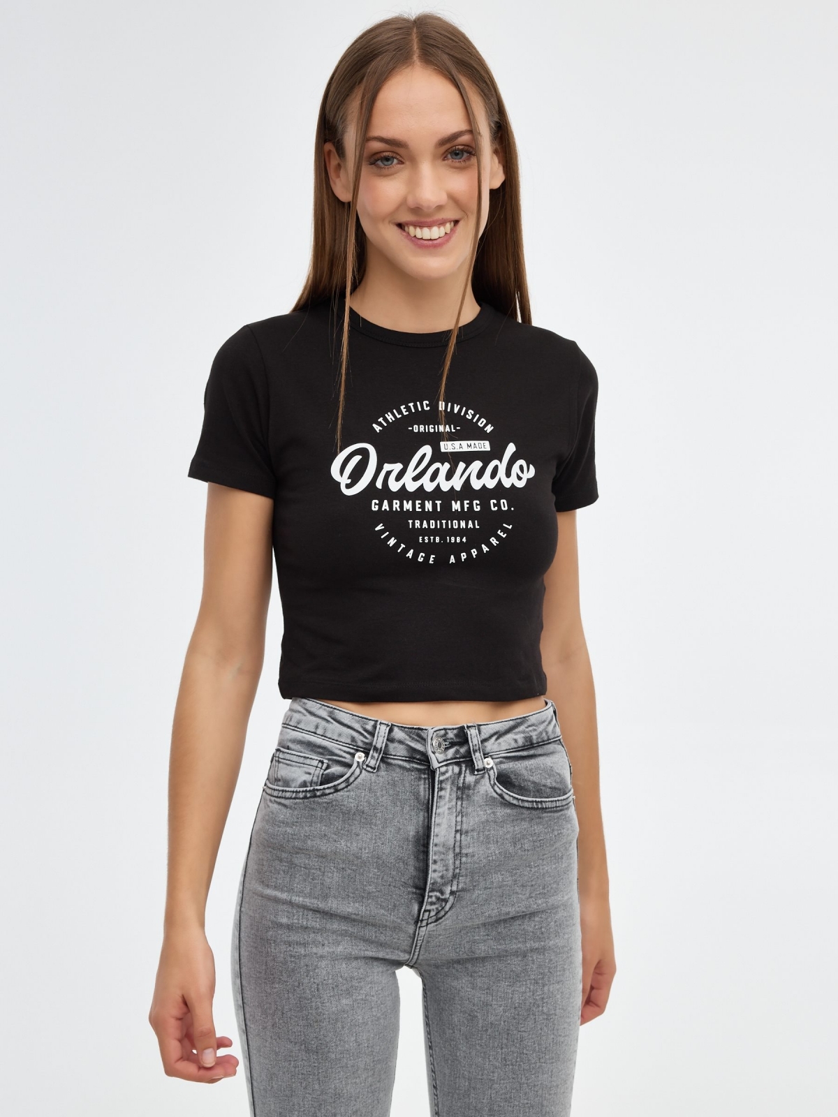 Orlando print T-shirt black middle front view