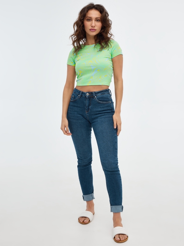 Green psychedelic cutout t-shirt multicolor front view