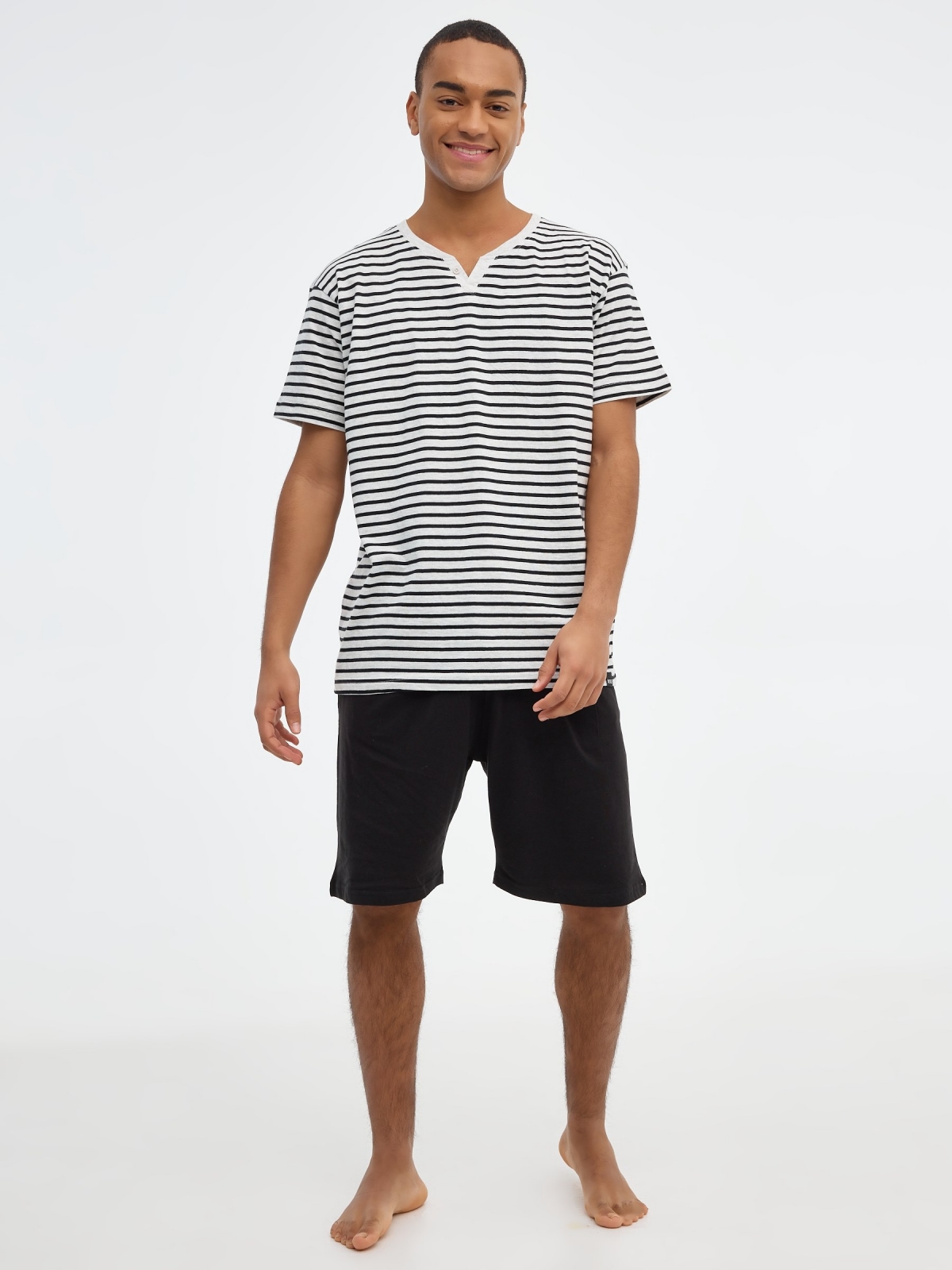 Striped pajama shorts grey front view