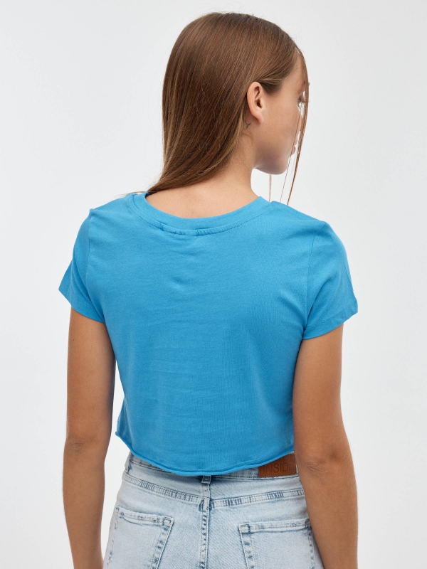 T-shirt Peanuts azul vista meia traseira