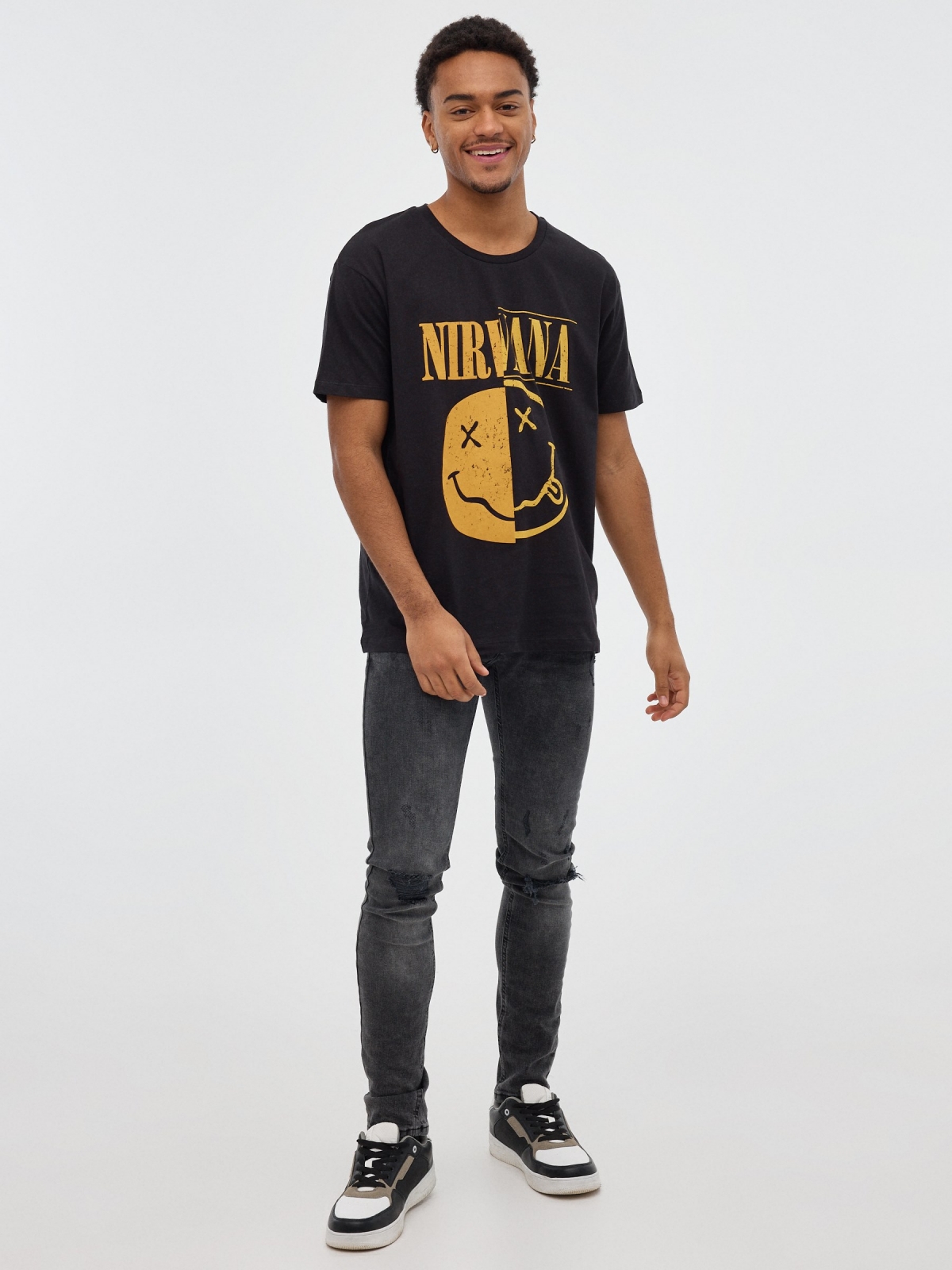 T-shirt impressa Nirvana cinza escuro vista geral frontal