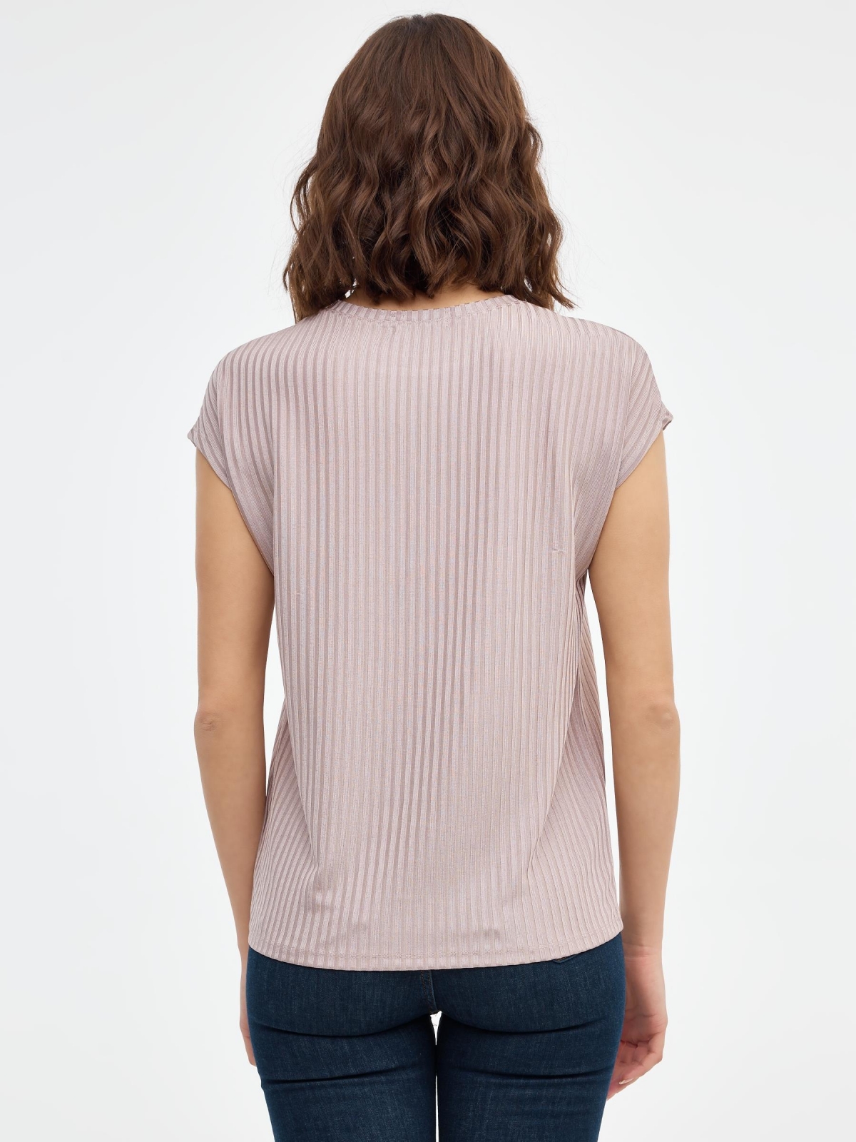 Textured woven T-shirt taupe middle back view