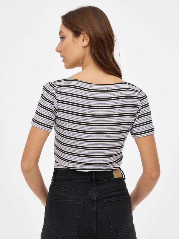 Striped cropped t-shirt grey middle back view