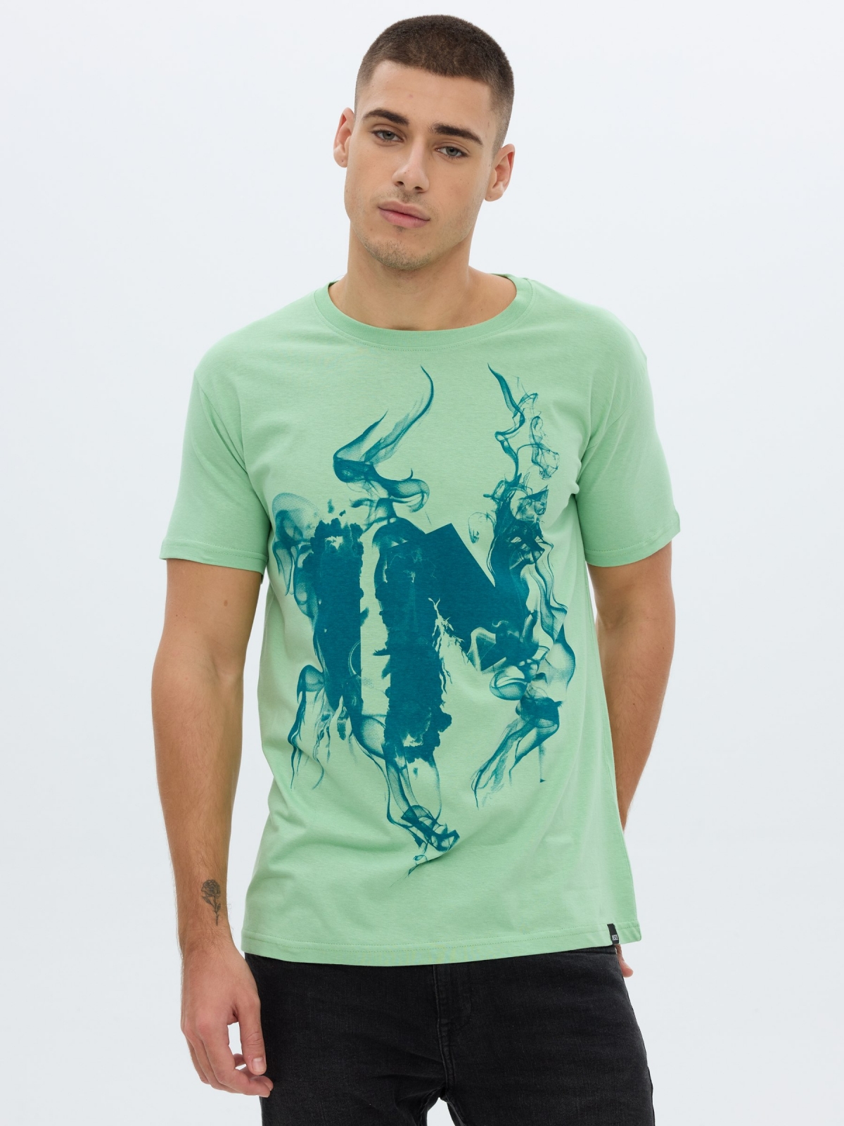 T-shirt impressa INSIDE verde claro vista meia frontal