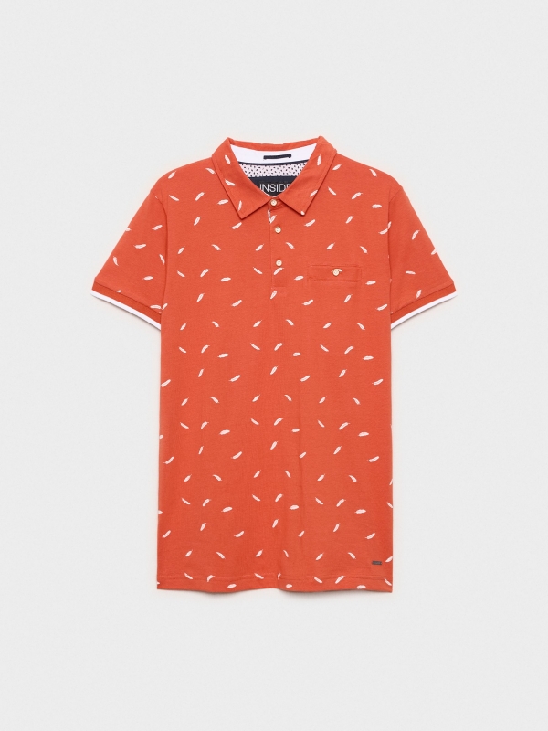  Feather print polo shirt brick red