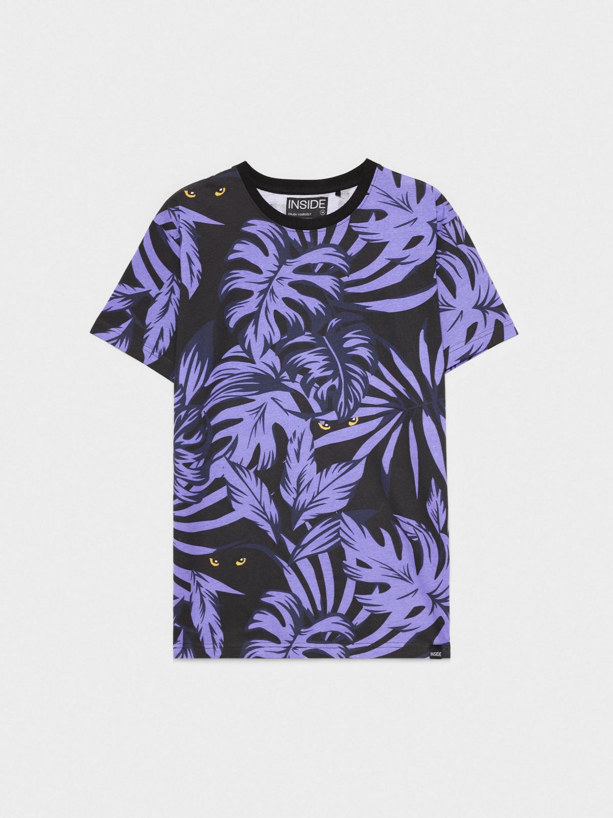  T-shirt tropical púrpura preto