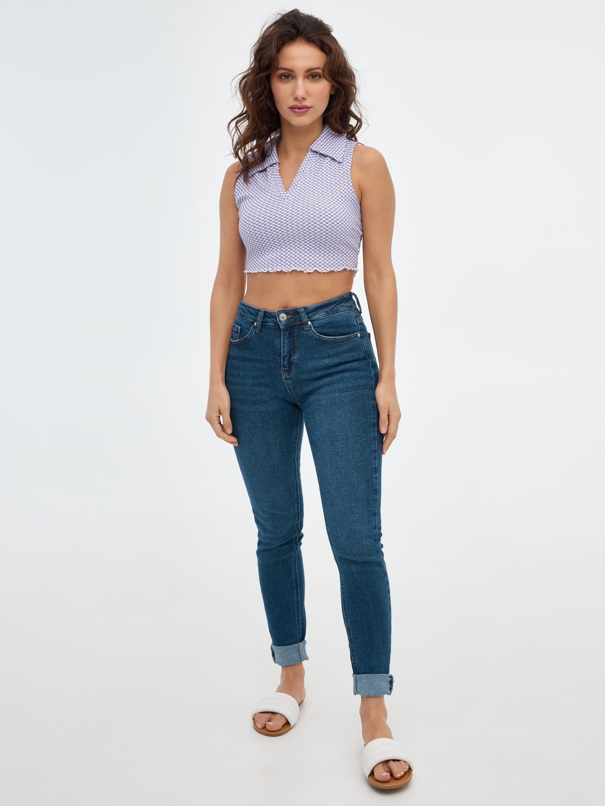 Sleeveless crop top mauve front view