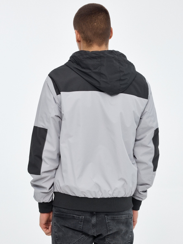 Lightweight hooded jacket grey middle back view
