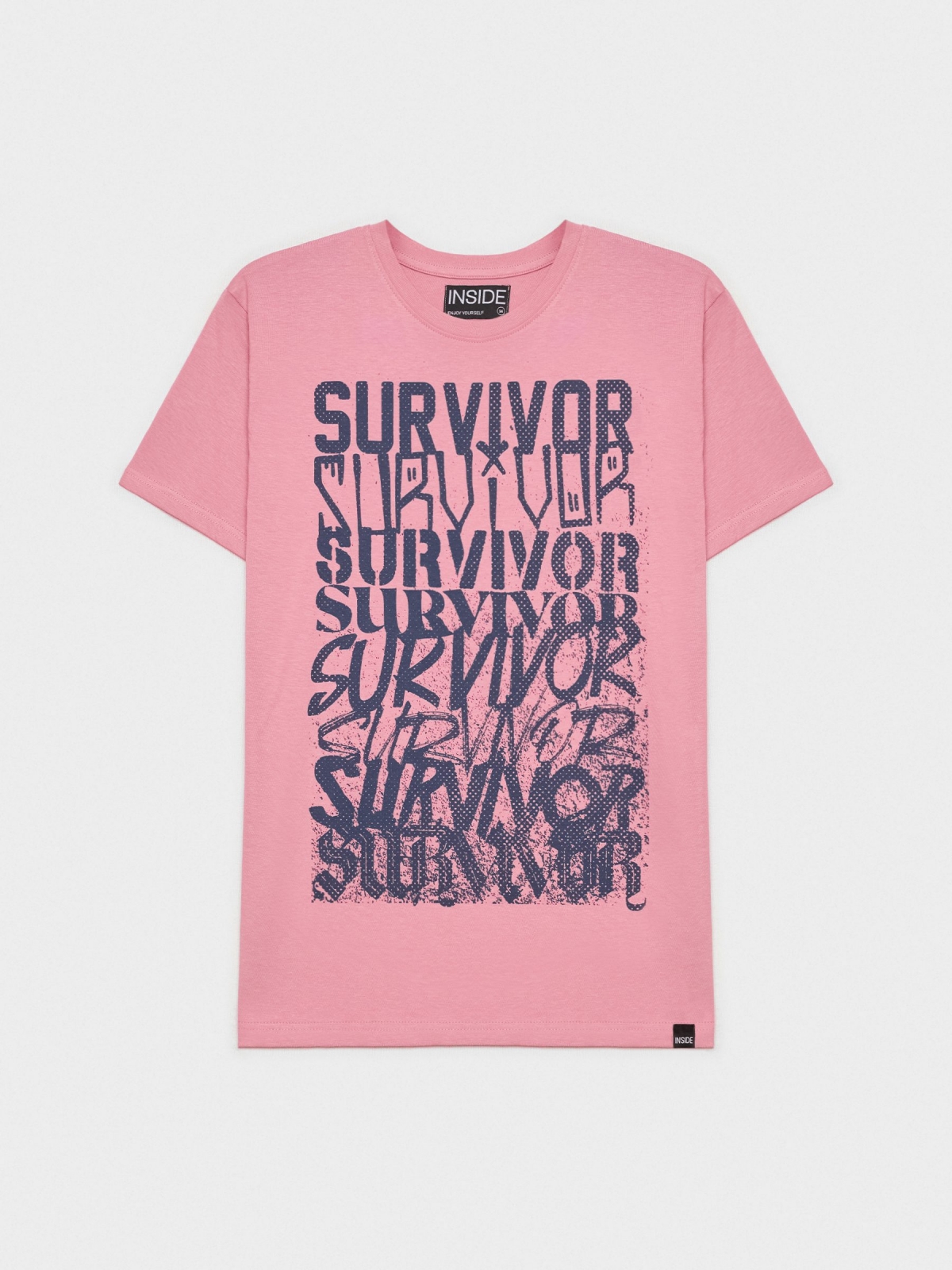  T-shirt com impressão de texto púrpura