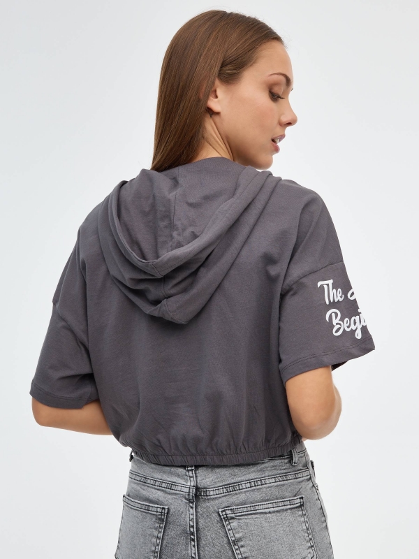 T-shirt com capuz para Tropical Voyage cinza escuro vista meia traseira