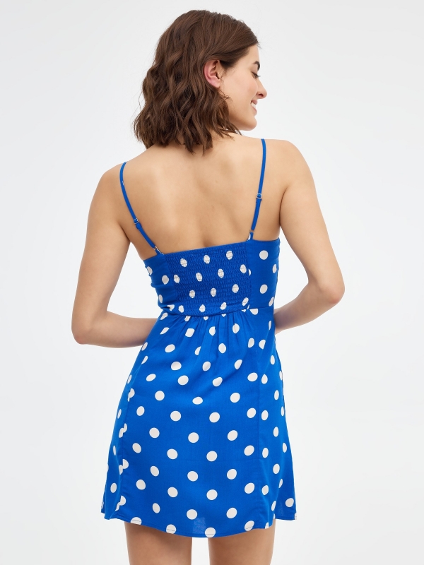 Polka dots mini dress electric blue middle back view