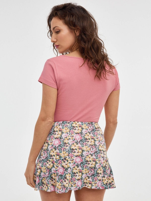 Mini skirt with ruffled flower print multicolor middle back view