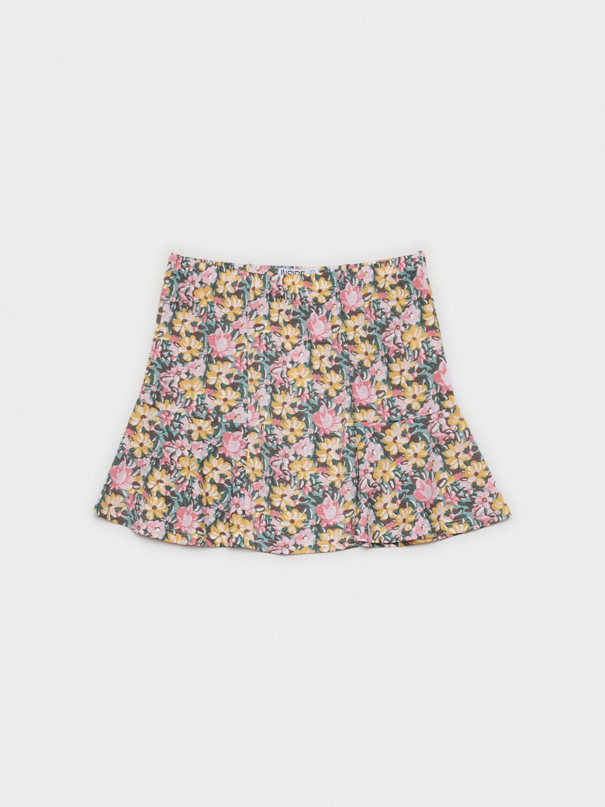  Mini skirt with ruffled flower print multicolor