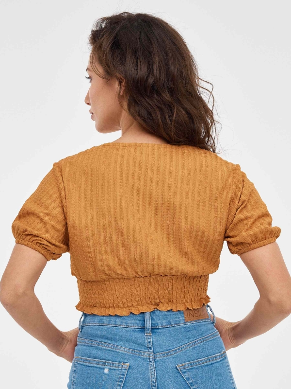 Chenille crop top ochre middle back view