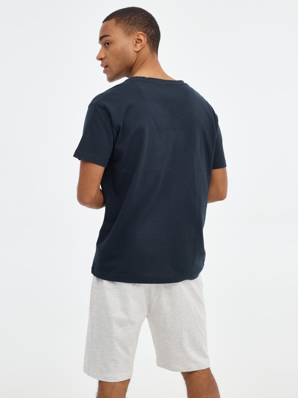 Men's short sleeve pajamas dark blue middle back view