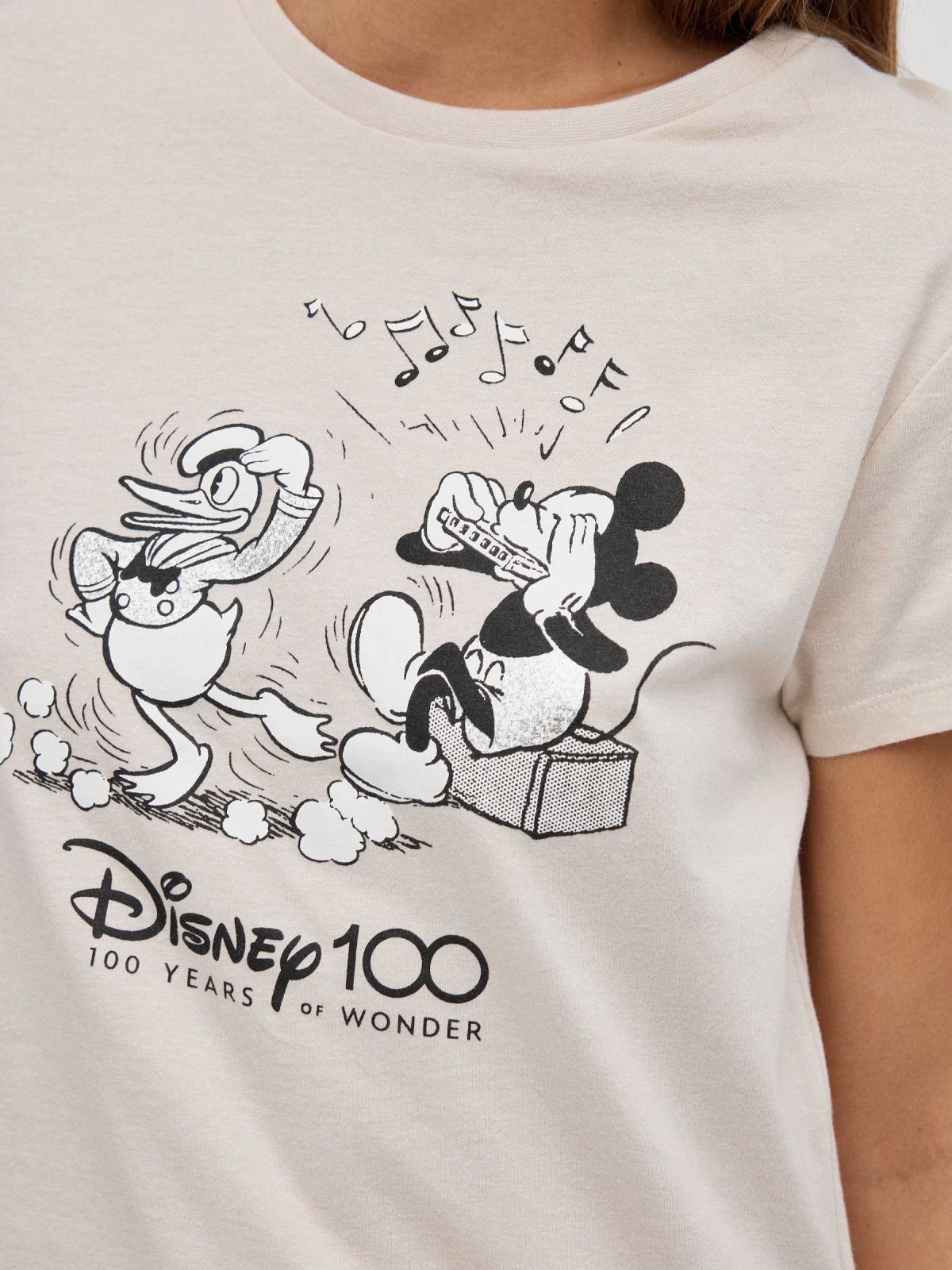100 anos T-shirt de impressão Disney cinza claro vista detalhe