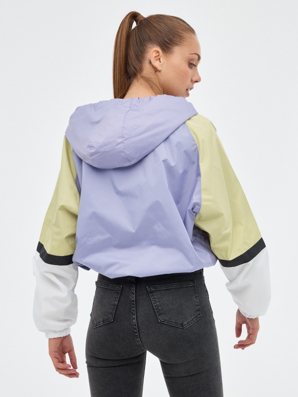 Lightweight color block jacket lilac middle back view