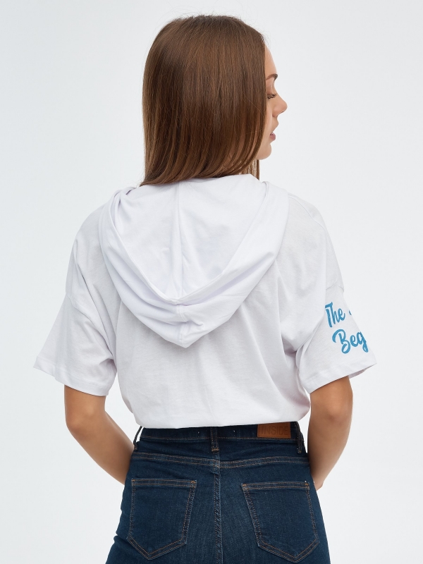 T-shirt com capuz para Tropical Voyage branco vista meia traseira
