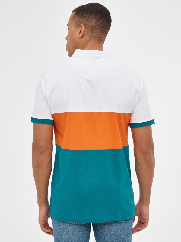 Camisa pólo em bloco a cores esmeralda vista meia traseira